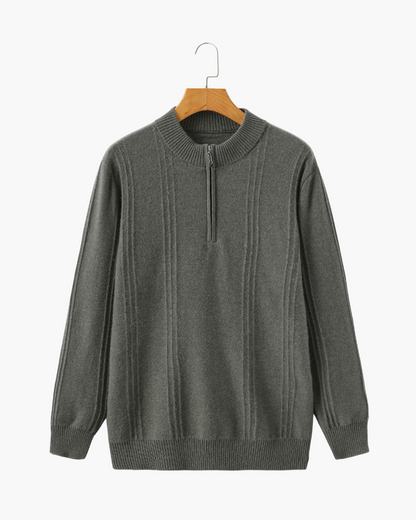 PULL CÔTELÉ DEMI-ZIP CACHEMIRE