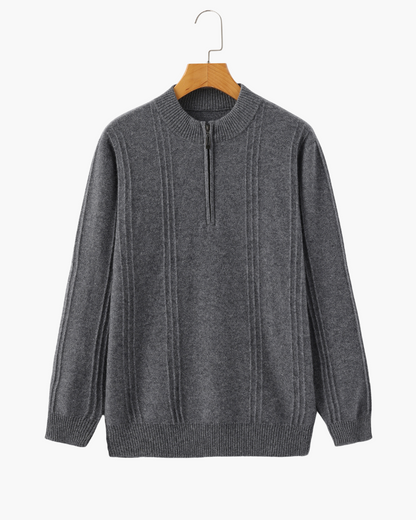 PULL CÔTELÉ DEMI-ZIP CACHEMIRE